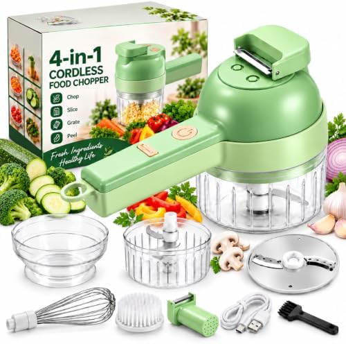 4 in 1 Handheld Electric Vegetable Cutter, Multi Blade Food Chopper (1300mAh Green) by Kaleluv