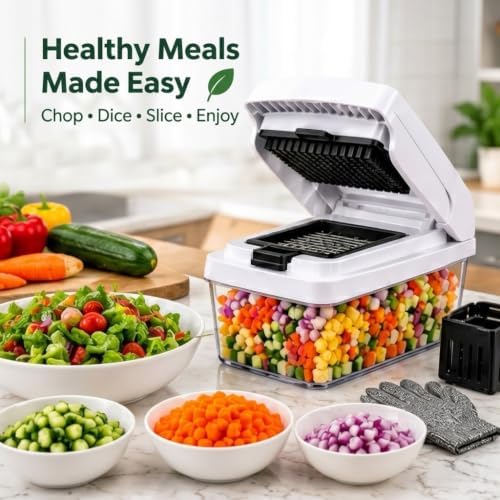 18-in-1 Vegetable Chopper Set, Food Dicer & Mandoline Slicer with Container, Onion Cutter, Stainless Steel Blades, BPA-Free, Dishwasher Safe Kitchen Vegetable Cutter - Image 6