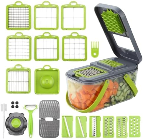 22PCS Multi-function Vegetable & Fruit Chopper, Mandolin Food Slicer, Veggie Shredder with Container, Essential Kitchen Gadgets (22 in 1, Gray) by DOSMAMZ