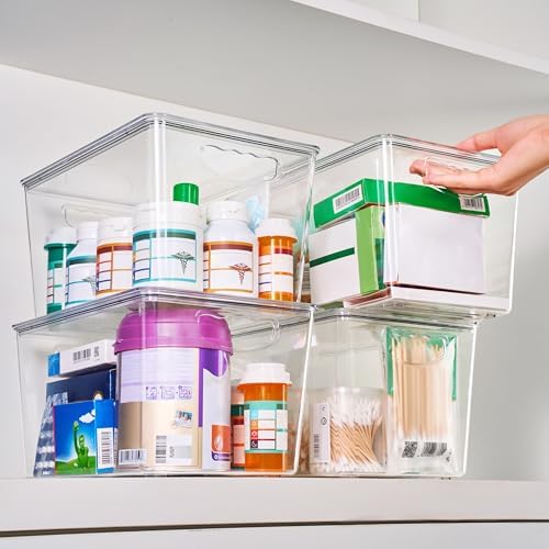Large Clear Storage Bins with Lids, Stackable Containers, 4 Pack