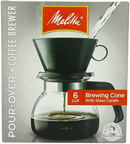 Melitta Pour-Over Coffee Brewer W/ Glass Carafe, Holds 6 - 6 Oz Cups, Black
