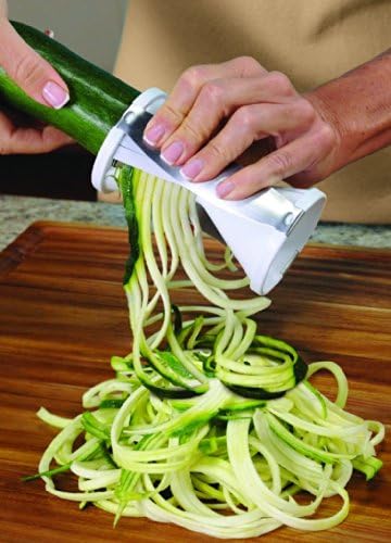 Veggie Slicer, Dual Stainless Steel Blade Vegetable Cutter for Thick or Thin Noodle, Works with Zucchini, Squash, Cucumbers, Carrots, and more, 2.76"L x 2.76"W x 6.32"H, White
