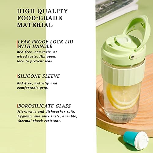 Leak-proof Glass Coffee Mug with Lid Lock, 17 oz Reusable Coffee Cup with Handle, BPA-free, Microwave and Dishwasher Safe (Milk Chocolate)