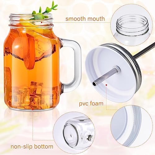 4 Pack Mason Jars Cups with Lids and Straws, 20 oz Mason Jars with Handles