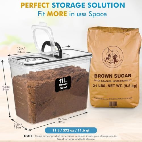 2 PC (11L | 372 oz) Flour Sugar Storage Containers with Spout Lid & Easy Carry Handle - BPA Free Extra Large Airtight Food Storage Containers with Lids - Rice Canisters Sets for Kitchen & Pantry