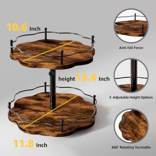 2 Tier Lazy Susan Organizer Wooden Spice Turntable Holder for Cabinet,Table