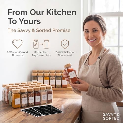 Glass Spice Jars with Label, 24PK Bamboo Jar Spices Set 4oz, 374 Spice Labels, Pepper Grinder, Empty Herb Seasoning Containers, Funnel and Shaker Lids