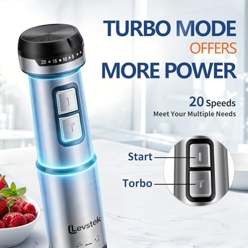 Immersion Hand Blender Set, 1200W 20-Speed Stainless Steel Stick Blender with 7 Accessories, 500ml & 200ml Chopper Cups, Milk Frother, Egg Beater, for Smoothies, Soups Kitchen Essential