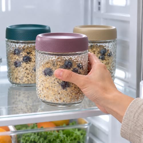 SunBloom 6 Pack 16 oz Sunflower Glass Overnight Oats Jars with Lids, Embossed Floral Food Storage Containers for Yogurt, Oatmeal, Salad, Coffee and Spices