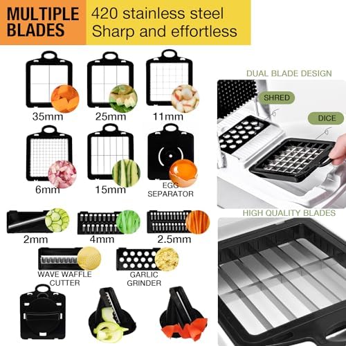 22 in 1 Vegetable Chopper Food Chopper, Multifunctional Onion Dicer Veggie Chopper with Container, Manual Vegetable Cutter Slicer Grater for Kitchen, Fruit Tomato Cheese Shredder Kitchen Gadget