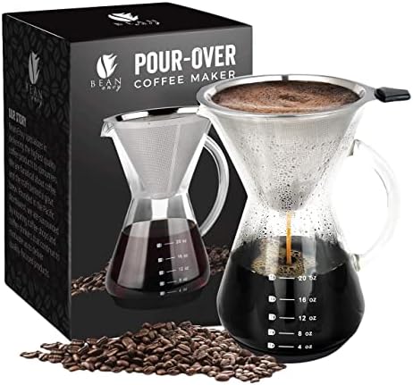 Pour Over Coffee Maker - Glass Dripper with Steel Filter 20 Oz