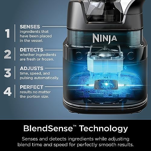 Ninja Detect Blender with Cups, BlendSense Tech, 72oz, 1800PW, Black, TB301