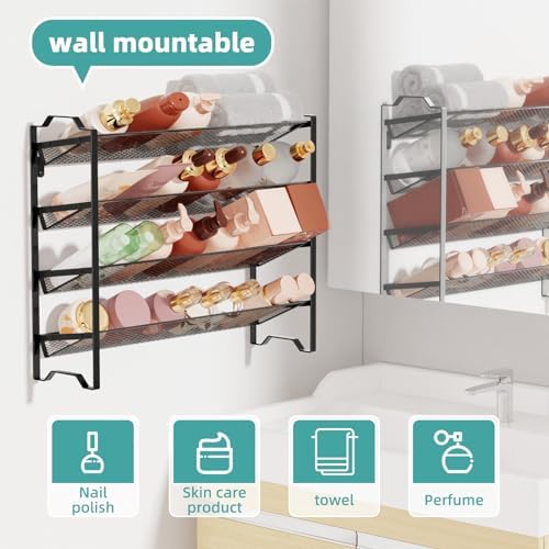 2 Pack 4 Tier Spice Rack Organizer, Stackable Kitchen Counter Shelves, for Cabinet, Countertop, Pantry, Door or Wall Mount, Metal Mesh, Jars not Included, Black
