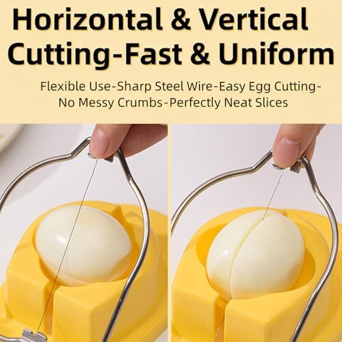 Egg Slicer, Semi-Round Curved Yellow Egg Cutter for Hard Boiled Eggs – Stainless Steel Wire Cutter with Ergonomic Handle for Salad, Cobb Salad, Avocado Toast & Food Garnish, Easy to Clean (1) - Image 3