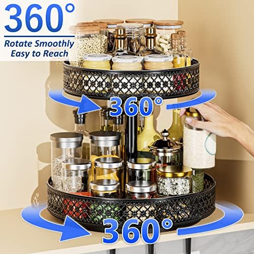 2 Tier Lazy Susan Organizer - Adjustable Rotating Spice Rack 12 inch