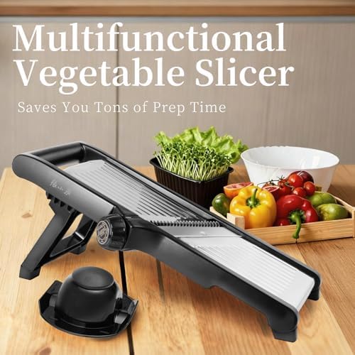 5‑in‑1 Adjustable Mandoline Slicer, Stainless‑Steel Body with ABS Frame
