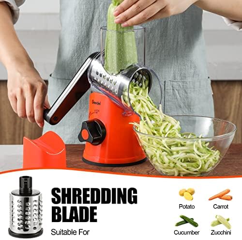 Geedel Rotary Cheese Grater, Kitchen Mandoline Vegetable Slicer with 3 Interchangeable Blades, Easy to Clean Rotary Grater Slicer for Fruit, Vegetables, Nuts - Image 4