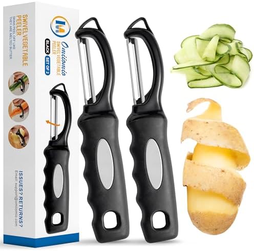 Premium Swivel Vegetable Peeler, Soft Grip Handle and Ultra Sharp Stainless Steel Blades - Perfect Kitchen Peeler For Veggie, Fruit, Potato, Carrot, Apple - Black - Set of 2