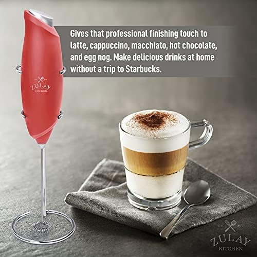 Zulay Kitchen Premium One-Touch Milk Frother for Coffee - Easy-Use Frother Handheld Foam Maker - Electric Whisk Drink Mixer for Cappuccino, Frappe, Matcha and Hot Chocolate (Cardinal Red) - Image 3