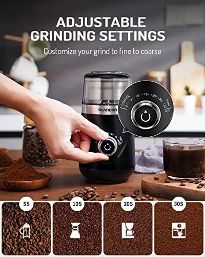 SHARDOR Electric Super Silent Blade Coffee Grinder, Timed Grind Control Rotary Knob, Adjustable Coarse to Fine for Coffee Beans, Spices & Herbs, with 2 Removable Stainless Steel Bowls, Black - Image 2