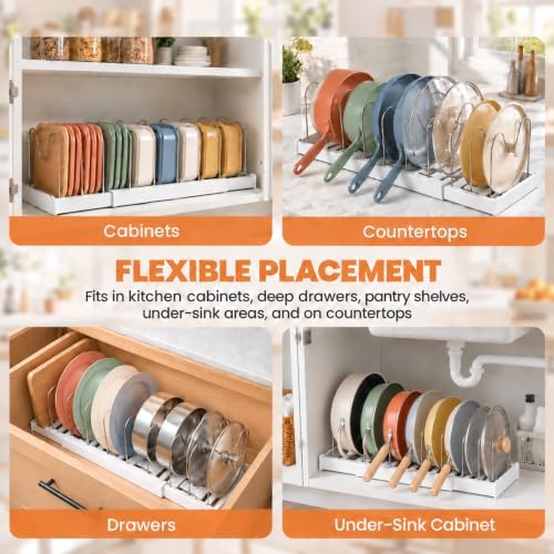 Expandable Pots and Pans Organizer Under Cabinet, 2 Pack