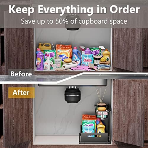 Slide Out Under Sink Organizers and Storage, Black, 1 Pack