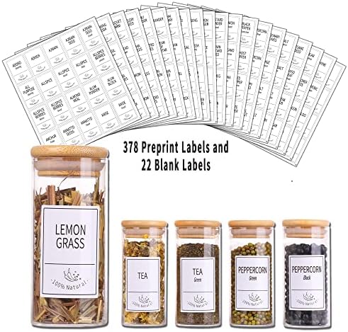 24 Empty Glass Spice Jars with Labels, 4 oz, Bamboo Lids