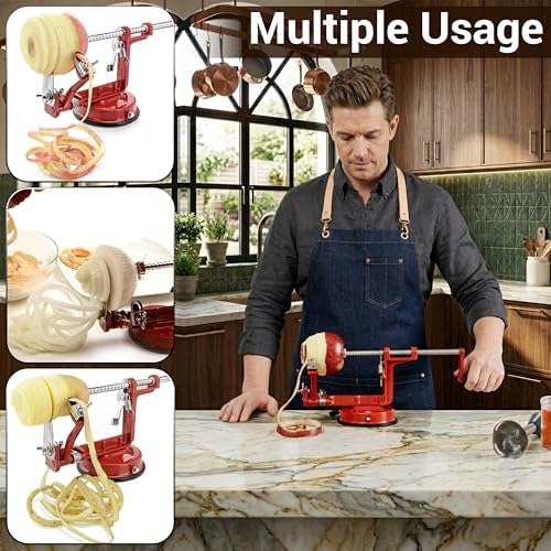 Apple Peeler Corer Slicer All in One – Stainless Steel Blades, Strong Suction Base, Multi-Function Apple & Potato Peeler, Fruit Corer Slicer for Apple Pie, Crisp & Everyday Kitchen Prep