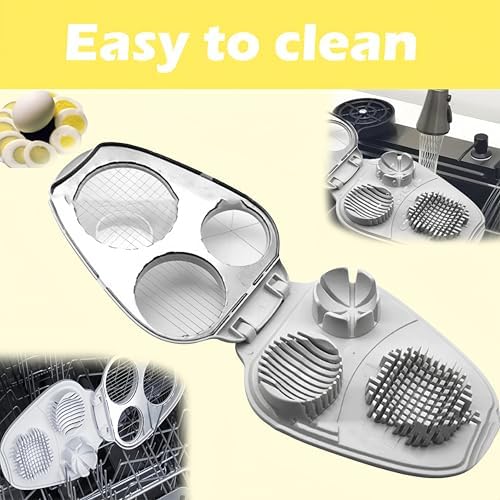 3 In 1 Egg Slicer For Hard Boiled Eggs, New Hard Boiled Egg Cutter Egg Slicer for Hard Boiled Eggs, Eggs Slicers 3 Ways for Strawberry, Mushroom, Grape, Cherry Tomato (Yellow + White)