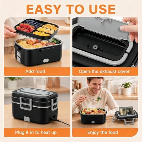 Electric Lunch Box for Adults, 2.8L Double Layer Heated Lunch Box