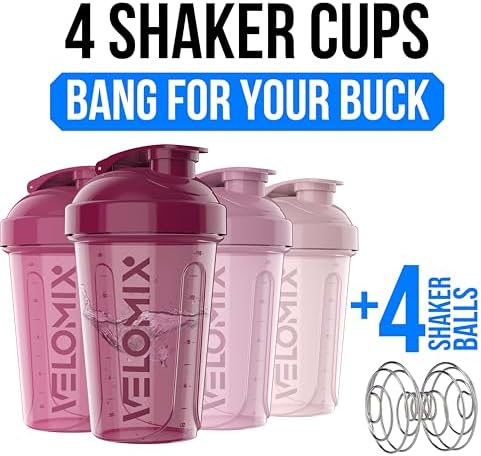 VELOMIX 4 Pack 20oz Protein Shaker Bottle for Protein Mixes, Berry Blend - Image 2