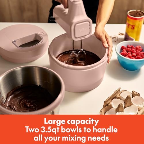 bella 3.5 Qt Hand & Stand Mixer, 2 in 1 Electric Mixer with Bowl, Dough Hook, Whisk & Egg Beater, Multifunctional Handheld Mixer for Baking, 200 Watt, Blossom - Image 5