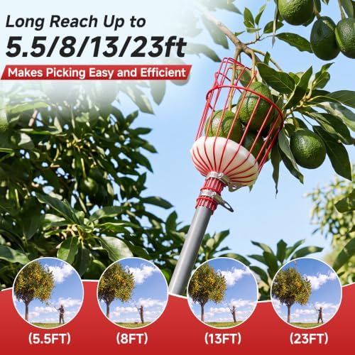8FT Fruit Picker Tool, 35-95" Adjustable Pole with Basket