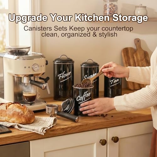 Kitchen Canisters Sets for Countertop-Set of 4, Black
