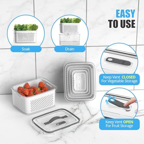 10 Pack Fruit Storage Containers for Fridge with Removable Colander