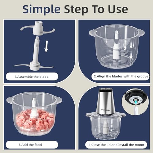 Electric Food Processor Vegetable Chopper, Upgraded Easy Clean Meat Grinder with 2 Bowls (8 Cup Stainless Steel+8 Cup Glass), Food Mixer for Fruits/Meat/Nuts/Veggie/Pet Food/Baby Food