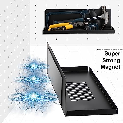 4 Pack Magnetic Pegboard Shelves, 12 x 4.8 x 3.6 Inches, Black