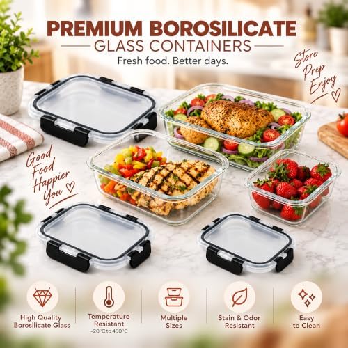 3 Pack (76/35 / 12.5) Oz Large Glass Storage Containers with Lids