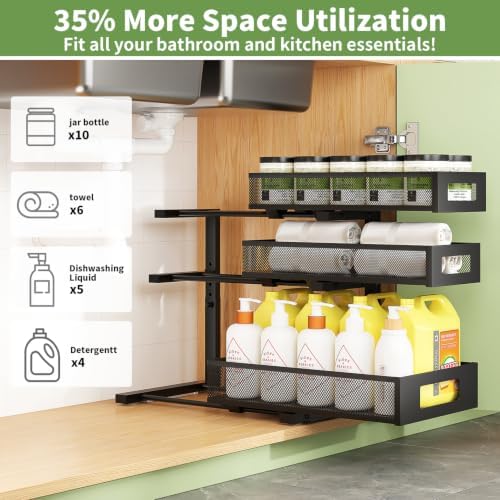 Under Sink Organizer,3-Tier Heavy Duty Pull out Cabinet Organizer Shelf