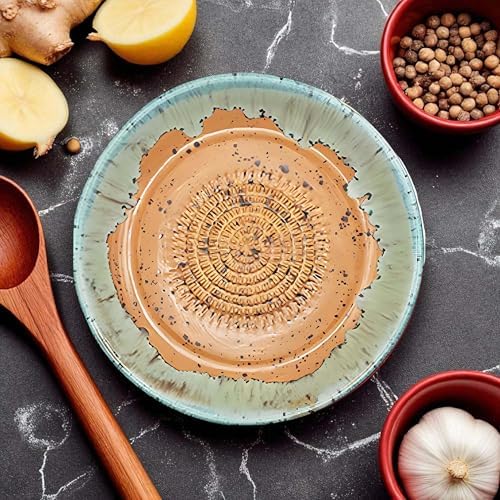 Ceramic Grater Bowl, Garlice Grater Plate, Handmade Ginger Grater, Mincer Bowl for Cheese &Vegetables, Ceramic Decorative Mincer, Hand Dish for Garlic (Caramel)