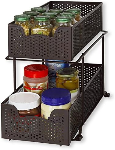2 Tier Sliding Cabinet Basket Organizer Drawer, Bronze