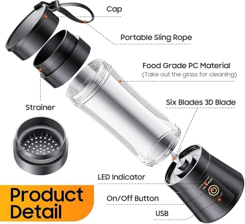 Portable Blender, Cordless Personal Smoothie Blender with USB Rechargeable & 6 Blades, Compact Mini Juicer Powerful Blending for Shakes/Fruits/Veggies/Travel/Home/Office/Gym/Camping - Image 6