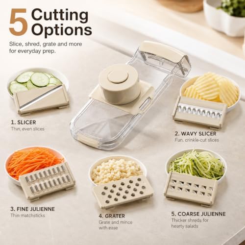 Mandoline Slicer, Vegetable Cutter, Container, Glove & Guard, 5-Blade - Image 2