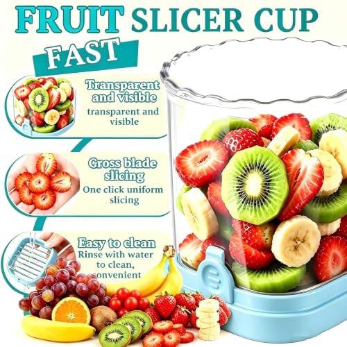 Hendiy Strawberry Slicer with Stainless Steel Blades | Egg & Fruit Slicer Cup for Banana, Cucumber, Mushroom | ABS Detachable Kitchen Gadget - Precision Berry Cutter Tool (Blue, 1-Pack) - Image 2
