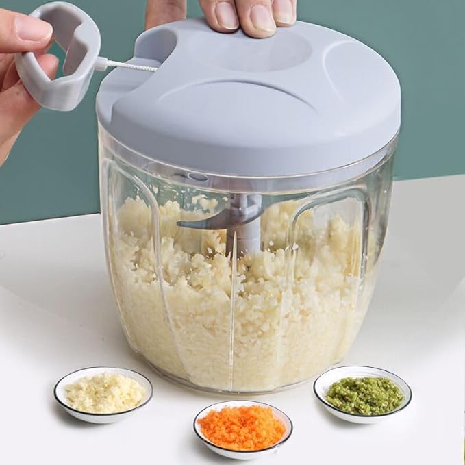Onion Chopper, Vegetable, Garlic Kitchen Cutter with Container, Pull String Hand Manual Food Processor Mincer Shredder for Cutting Onions Chili Ginger Seasoning Food Chopper