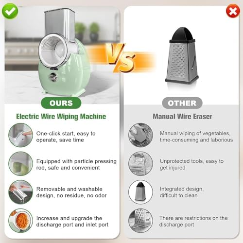 Electric Cheese Grater for Block Cheese - 3 in 1 Rotary Cheese Grater Electric Rotary Grater Salad Shooter Electric Slicer for Cheeses, Fruits, Vegetables and Nuts (Green)