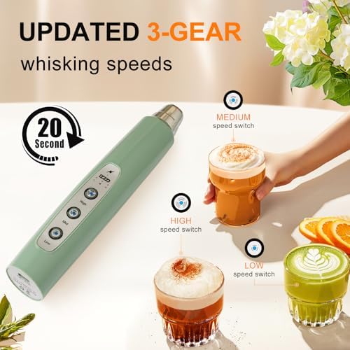 Handheld Milk Frother Wand for Coffee, Rechargeable Electric Whisk