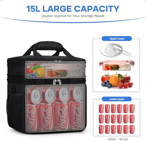 Insulated Lunch Bag, Portable Double Deck Lunch Box for Men Women