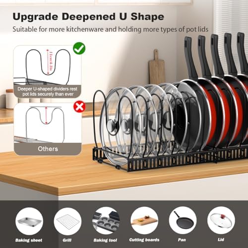 Pot and Pan Lid Organizer Holder Storage Rack, Black