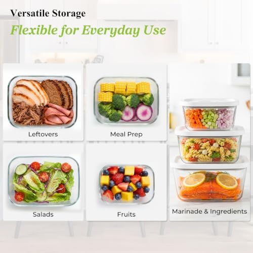 Glass Vacuum Seal Containers for Food Storage, 3PCS Set with Lids